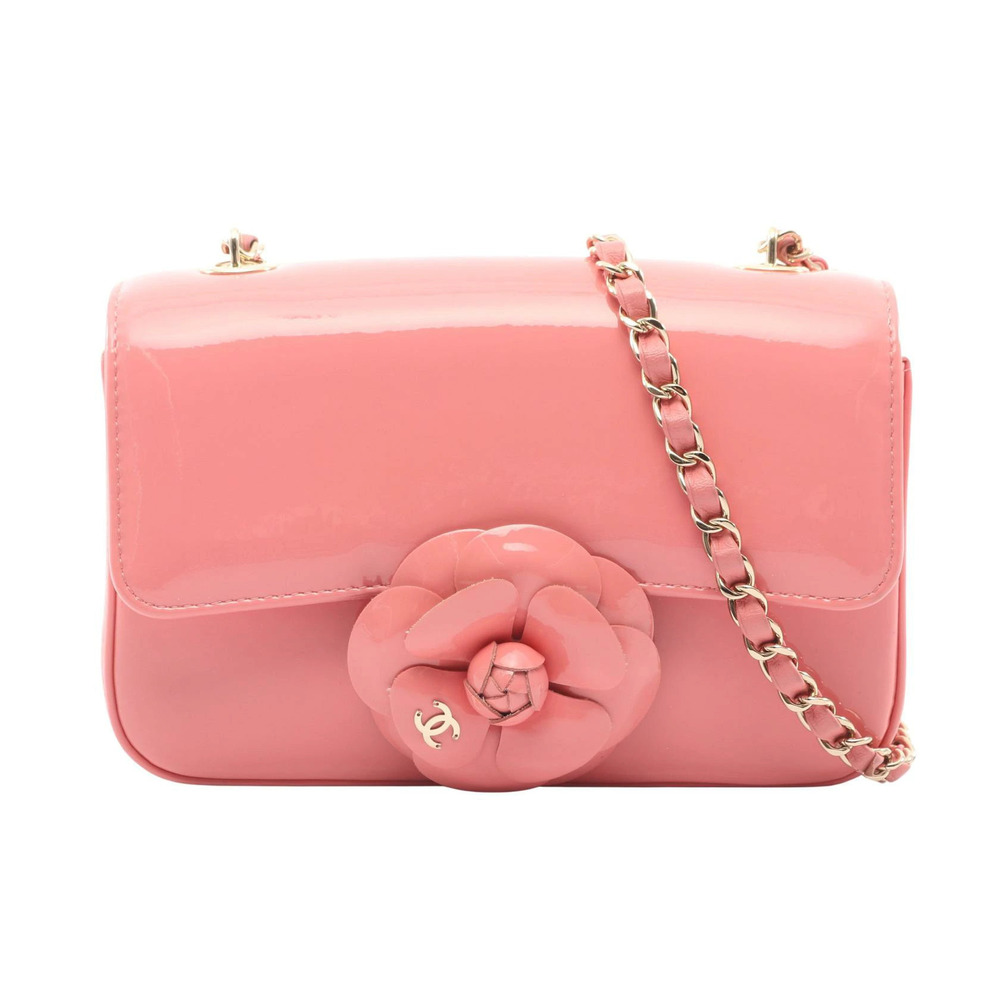 Chanel Camellia Shoulder Bag Patent Vernis Leather Pink